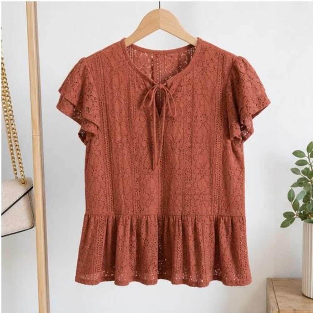 Rust Lace Trim Top